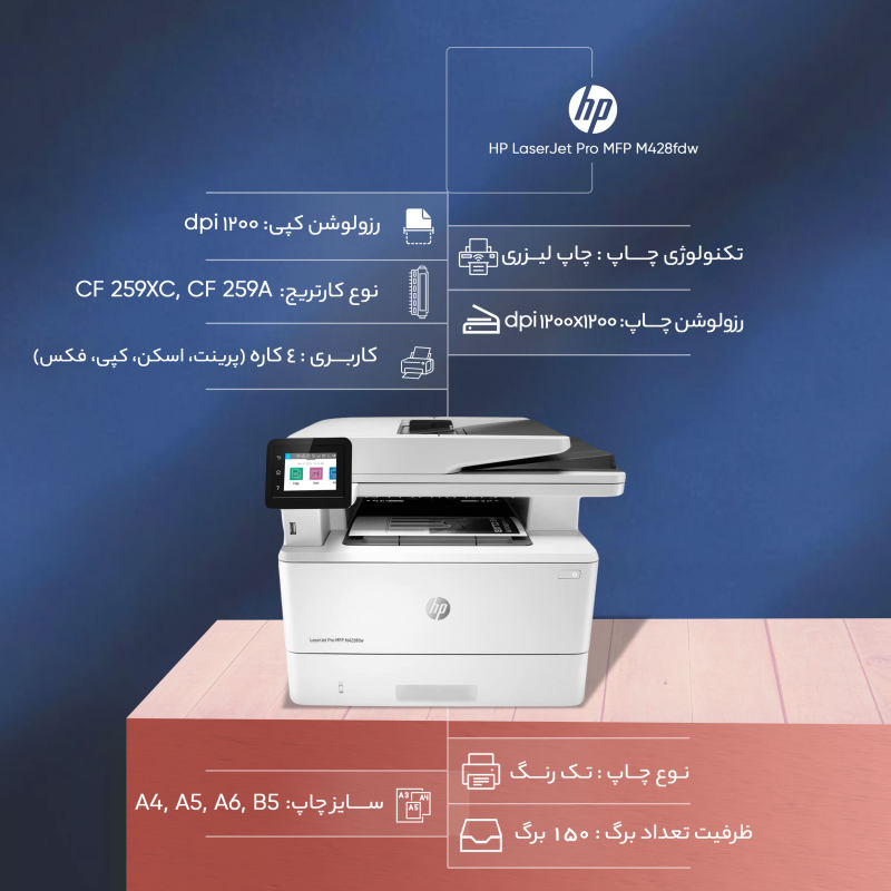 پرینتر چندکاره لیزری اچ پی مدل LaserJet Pro MFP M428fdw